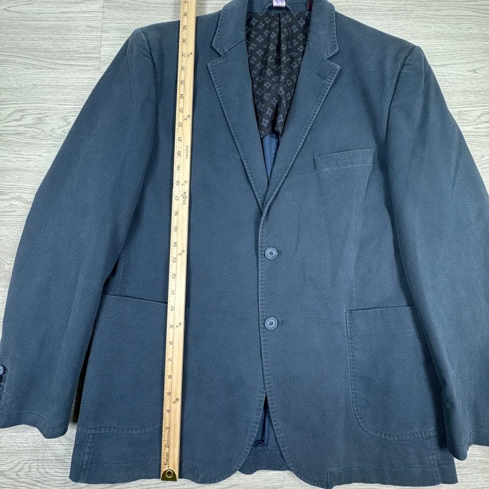 Johnston & Murphy Men Blazer Jacket Blue Large Cotton Blend Two Button Casual